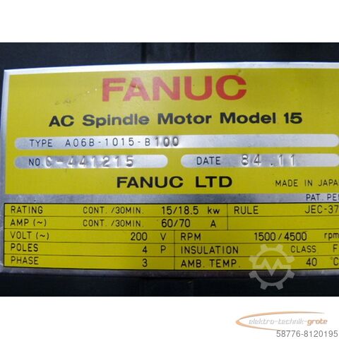 Motor Fanuc Fanuc A06B-1015-B100 AC Spindle Motor Model 15   - ! -