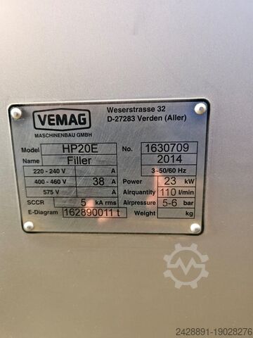 VEMAGHP20E vulmachine, bakkerijmodel Vemag HP20E