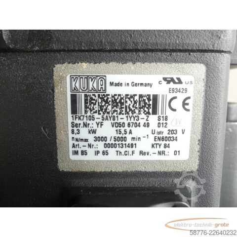 Styrenhet KUKA 1FK7105-5AY81-1YY3-Z S18 Servomotor SN: YFVD50670449012