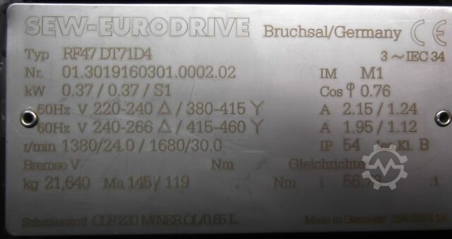 Elektromotor 0,37 kW 1380 Rpm SEW-EURODRIVE RF47DT71D4