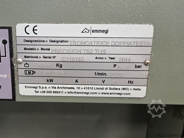 Dubbla kap- och geringssåg + spånsug Emmegi PRECISION TS2 TU/5 + ASPIRATORE MG4