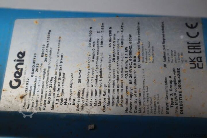 Schaarlift Genie GS1932 E-Drive Several In Stock, 8m Working Height