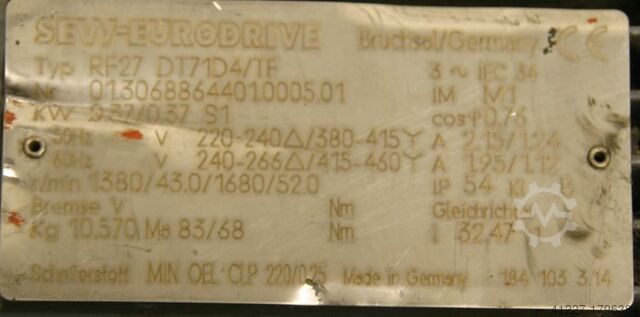 Motor cu transmisie 0,37 kW 43 rpm SEW-EURODRIVE RF27 DT71D4/TF