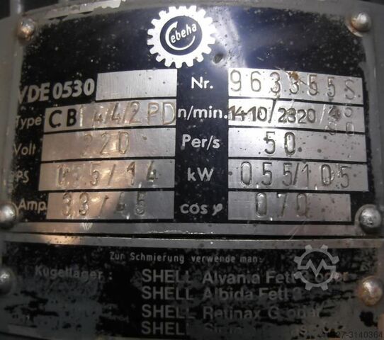 Gear motor 0.55/1.05 kW 45/90 rpm Cebeha CB14/4/2PD