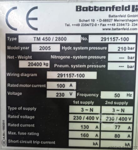 Battenfeld fröccsöntőgép TM 450/2800 BATTENFELD TM 450/2800