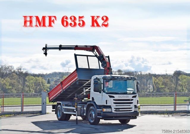 Truck mounted crane SCANIA P 250* Kipper 4,75m * HMF 635 K2 + FUNK * TOP