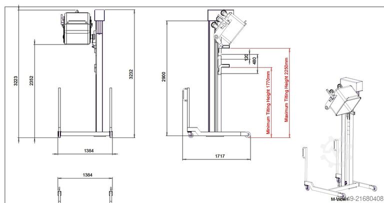 Mobile loader for 200L eurobins Barsso mobiele lift voor 200L normwagens