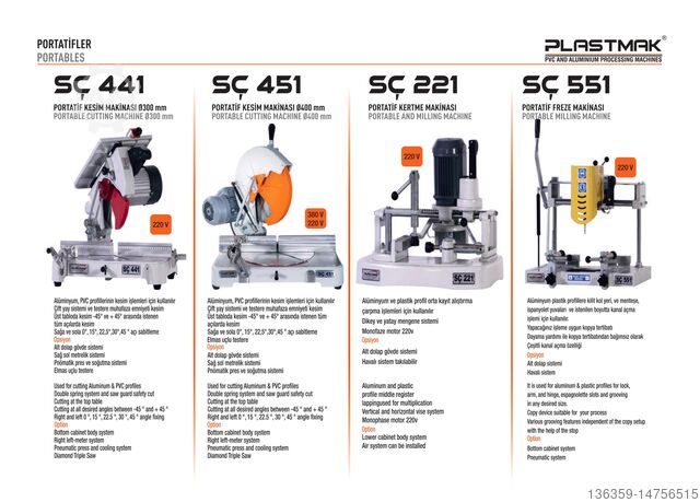 Draagbare snijmachine Ø300 mm PLASTMAK PVC ALÜMİNYUM İŞLEME MAKİNALARI SÇ 441