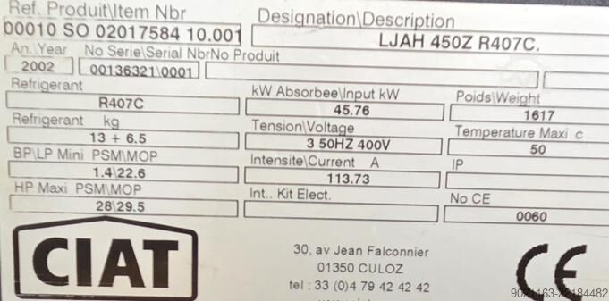 Raffreddamento CIAT LJAH 450Z R407C
