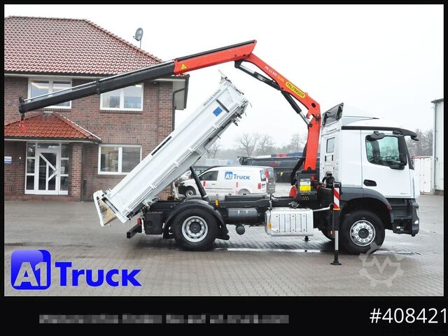 Three-sided tipper truck MERCEDES-BENZ Arocs 1827, Kipper + Kran,Palfinger, Funk,