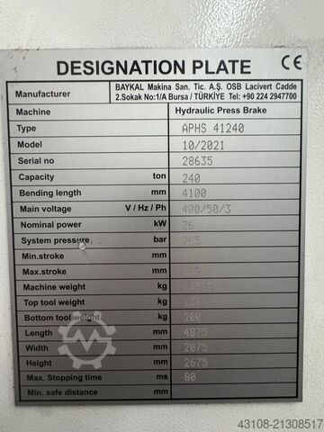 Prensa plegadora Baykal APHS 41240