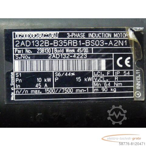 Indramat motor Indramat 2AD132B-B35RB1-BS03-A2N1 3-Phase Induction Motor
