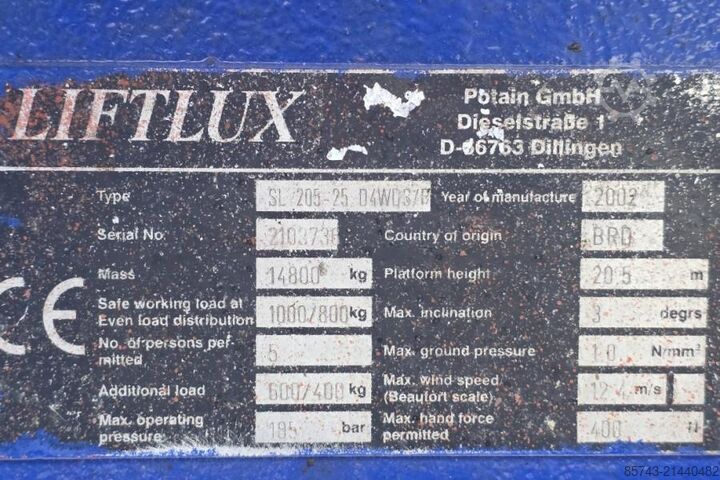 Elevador de tijera Liftlux SL205-25 D4WDS/P Diesel, 4x4 Drive, Hydraulic Deck