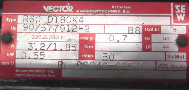 Motoréducteur 0,55 kW 50 tr/min SEW-EURODRIVE R60DT80K4