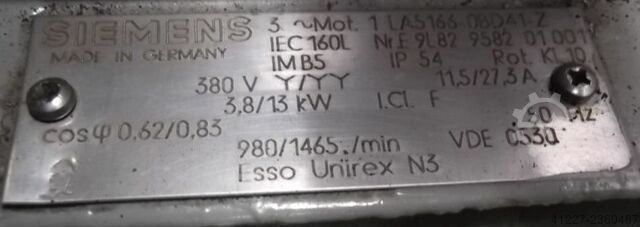 Elektrik motoru 3.8 / 13 kW 980/1465 Rpm SIEMENS 1LA5166-0BD41-Z