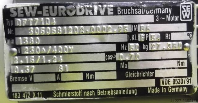 Instelbare tandwielmotor 0,37 kW 27-137 tpm SEW-EURODRIVE DFT71D4