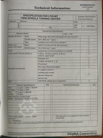 CNC lathe Okuma LT 25-MY