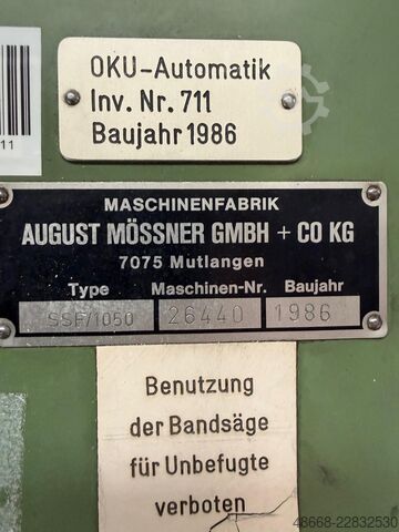 Verticale bandzaag Metaalbandzaag Mössner Rekord SSF 1050
