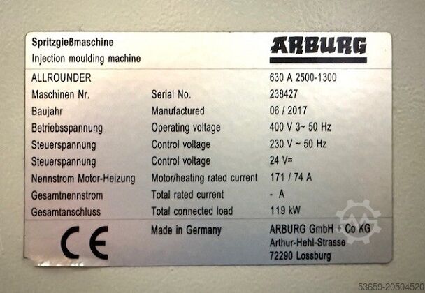 Injection moulding machines - full electric Arburg Arburg 630 A 2500-1300 Alldrive, 2017