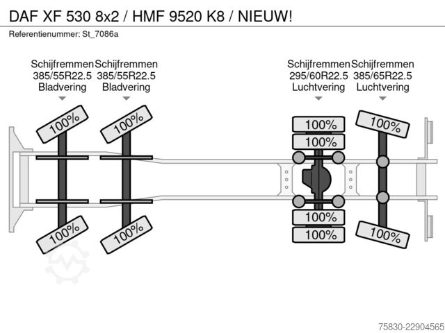 Vrachtwagen met kraan DAF XF 530 8x2 / HMF 9520 K8 / NIEUW!