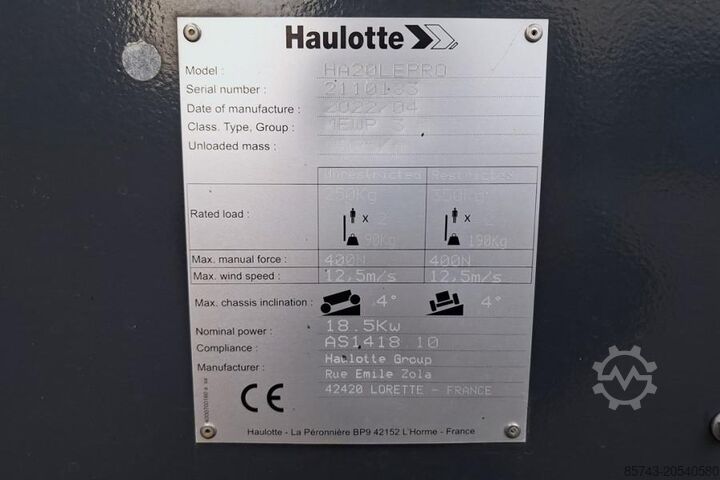 Scharnierende telescopische hoogwerker Haulotte HA20LEPRO Valid Inspection, *Guarantee! Hybrid, 4x
