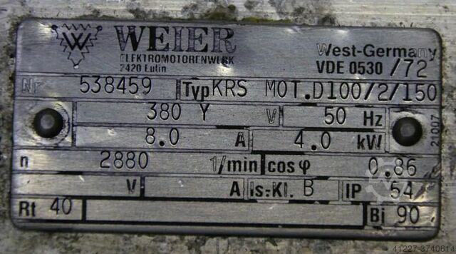 Elektromotor 4 kW 2880 Rpm Weier KRS MOT.D100/2/150
