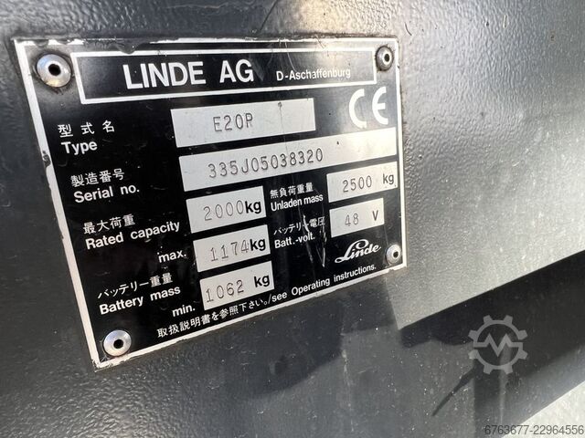 Carretilla elevadora Linde E20P, Linde E20P duplex 400, desplazador lateral, eléctrica. LINDE E20P Heftruck Linde E20P Duplo 400 Sideshift elekt