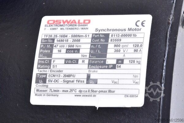 Motor síncrono 47kW, 500Nm, S1 Oswald Elektromotoren GmbH 8113-000001b