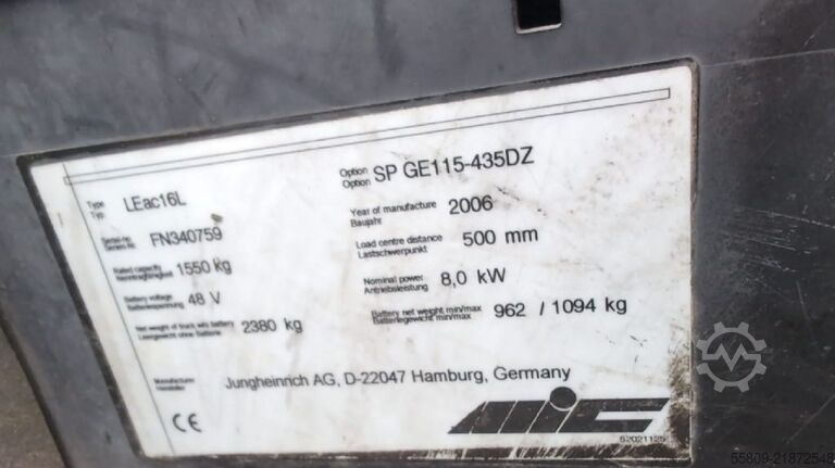 Chariot élévateur électrique à 3 roues Jungheinrich LE ac 16 L // containerfähig // Triplex // Seitens