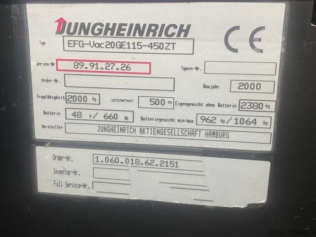 Chariot élévateur électrique, chariot élévateur électrique à 4 roues, chariot élévateur frontal JUNGHEINRICH EFG-Vac20 GE115-450 ZT