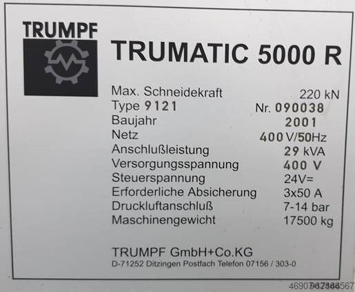 Lazer zımba presi TRUMPF Trumatic 5000R