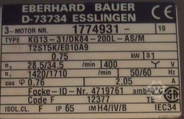Motorredutor 0,75 kW 28,5 rpm BAUER KG13-31/D84