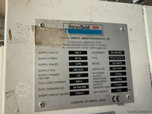 SO 200TS-Rádiófrekvenciás szárító (125 kW) Monga Strayfield SO 200TS-RF Dryer