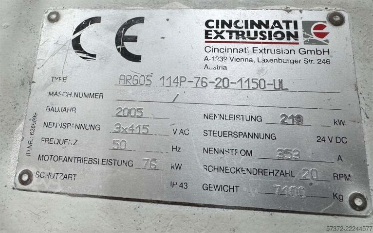 Extruder cu două șuruburi Cincinnati Extrusion ARGOS 114P-76-20-1150-UL