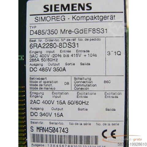 Komponente Siemens 6RA2280-8DS31 Stromrichtergerät