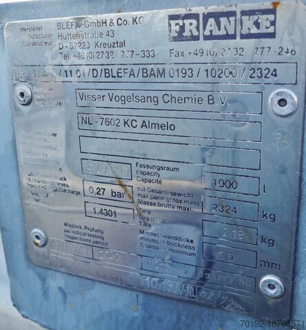 1000 liter IBC container gemaakt van V2A  