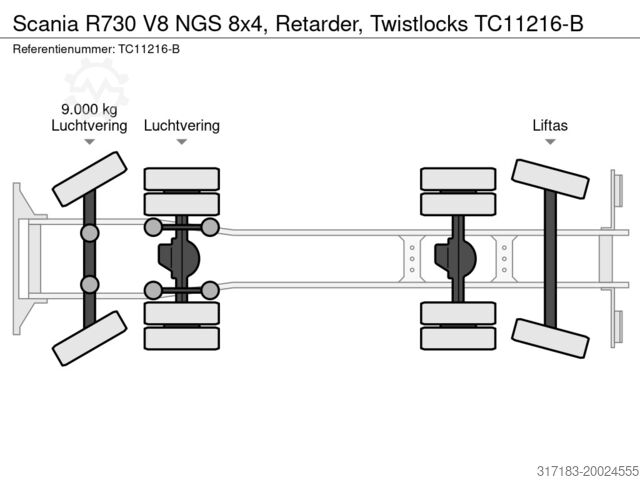 Open laadbak Scania R730 V8 NGS 8x4, Retarder, Twistlocks