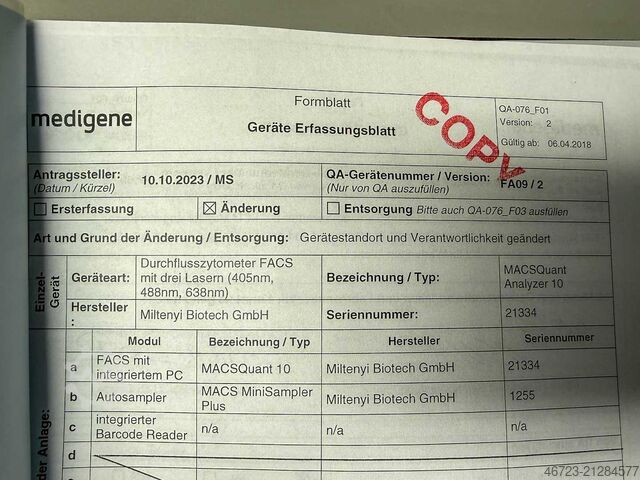 Flow Cytometer/ FACS (3 Lasers) Miltenyi Biotec GmbH MACSQuant Analyzer 10