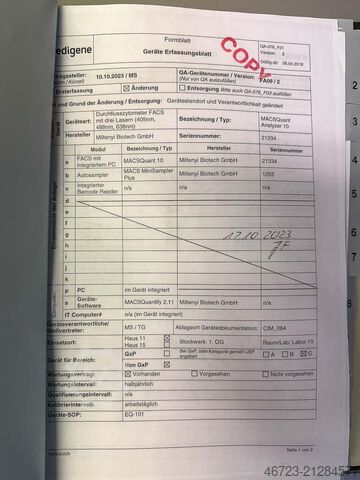 Flow Cytometer/ FACS (3 Lasers) Miltenyi Biotec GmbH MACSQuant Analyzer 10