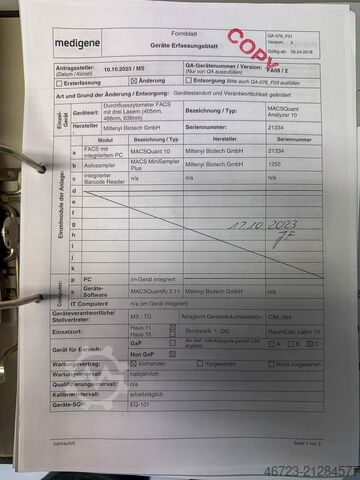 Flow Cytometer/ FACS (3 Lasers) Miltenyi Biotec GmbH MACSQuant Analyzer 10