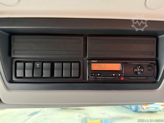 Flatbed truck RENAULT Premium Lander Pritsche mit Kran FASSI