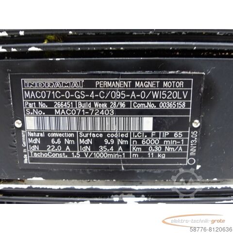 Indramat motor Indramat MAC071C-0-GS-4-C / 095-A-0 / WI520LV Permanent Magnet Motor SN 72403