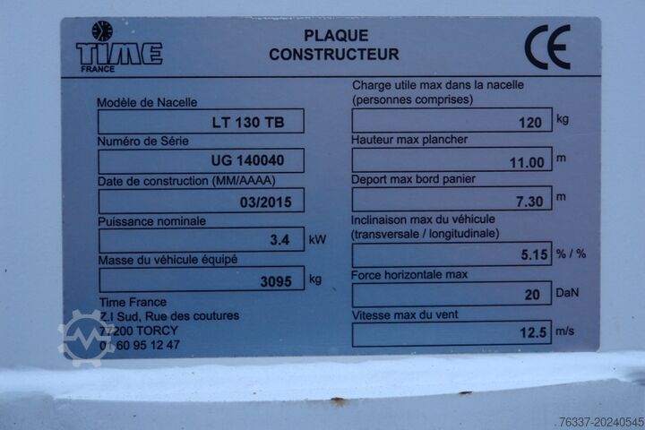 Plataforma de trabajo aéreo Iveco Daily 35S13 Arbeitsbühne Time France LT1
