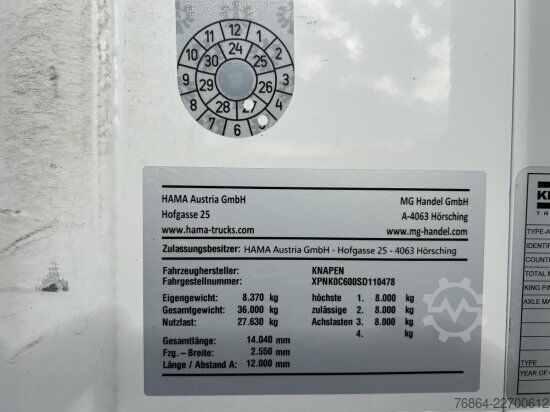 Mozgópadlós félpótkocsi KNAPEN K600 SCHUBBODEN, SEITENTüREN , 87M³, LIFTACHSE, ALU-FELGEN,