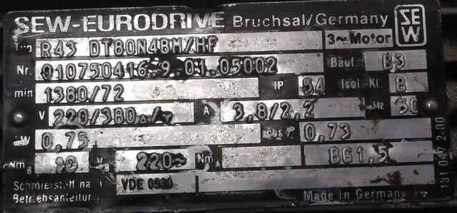 Getriebemotor 0,75 kW 72 U/min SEW-EURODRIVE R43DT80N4BM/HF