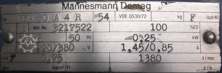 Moteur à engrenages 0,25 kW 62 tr/min Demag KBA80A4R