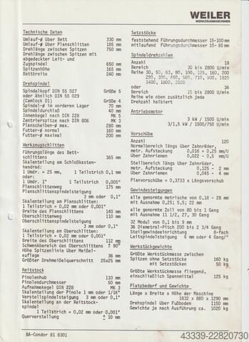 Soustruh hrotový WEILER Condor 81