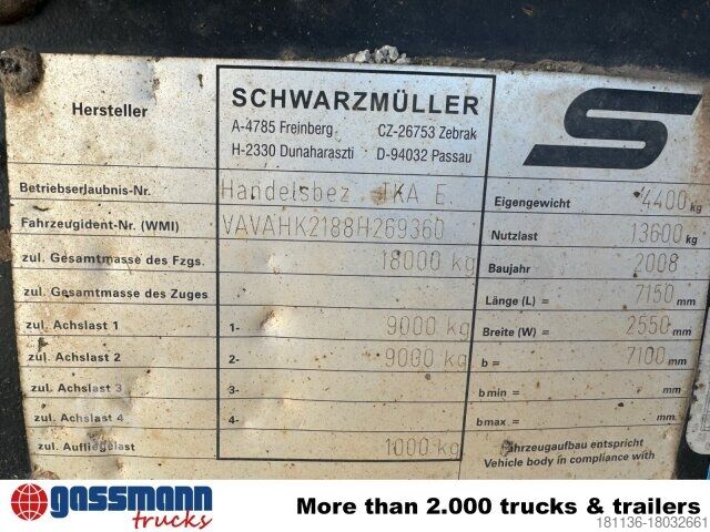 Dreiseitenkipper Anhänger Schwarzmüller TKA 18, Alu-Bordwände, ca. 11m³