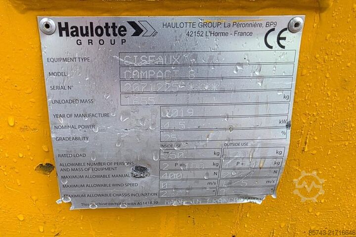 Ψαλίδι ανύψωσης Haulotte Compact 8 As-Is, Electric, 8m Working Height, 350k
