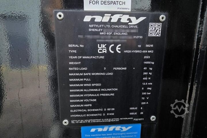 Αρθρωτή τηλεσκοπική πλατφόρμα εργασίας Niftylift HR28 HYBRID 4x4 MK2 Hybrid, 4x4 Drive, 28m Working